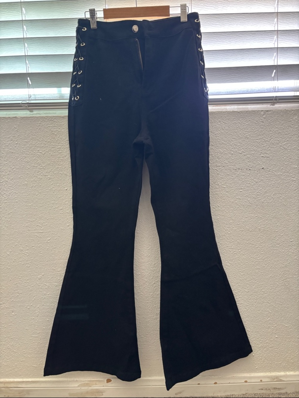 Black Lace-Up Flared Pants